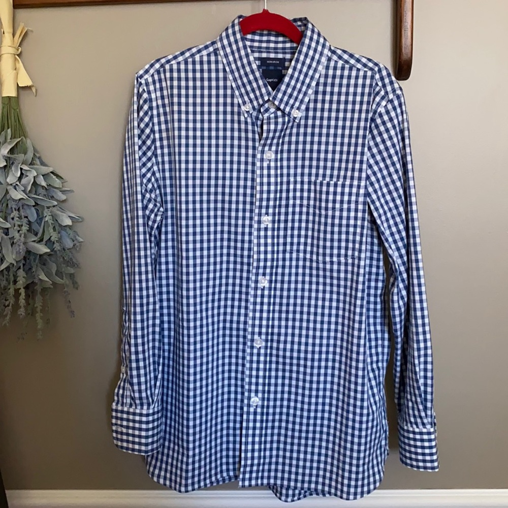 Gap Kids Non Iron Woven Gingham Long sleeve Shirt Size L Classic Preppy